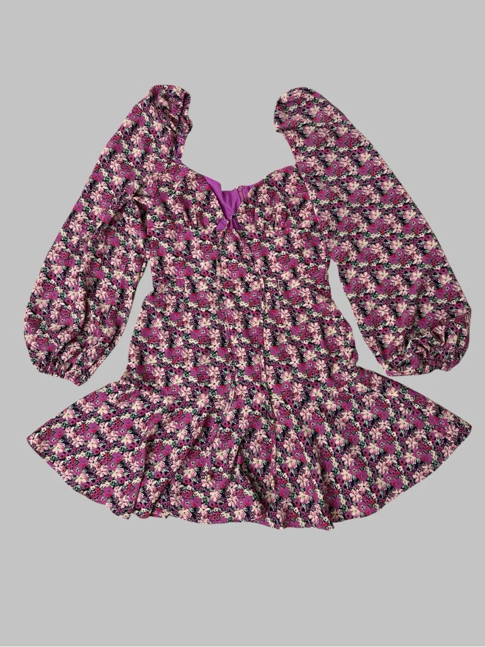 showpo purple dress Showpo Nicole Purple Satin Mini Ruched Balloon Sleeves Fitted Dress 8